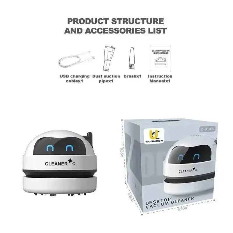 Mini Desk Vacuum Cleaner USB Rechargeable Cordless — Table Crumb & Dust Sweeper with Detachable Nozzle
