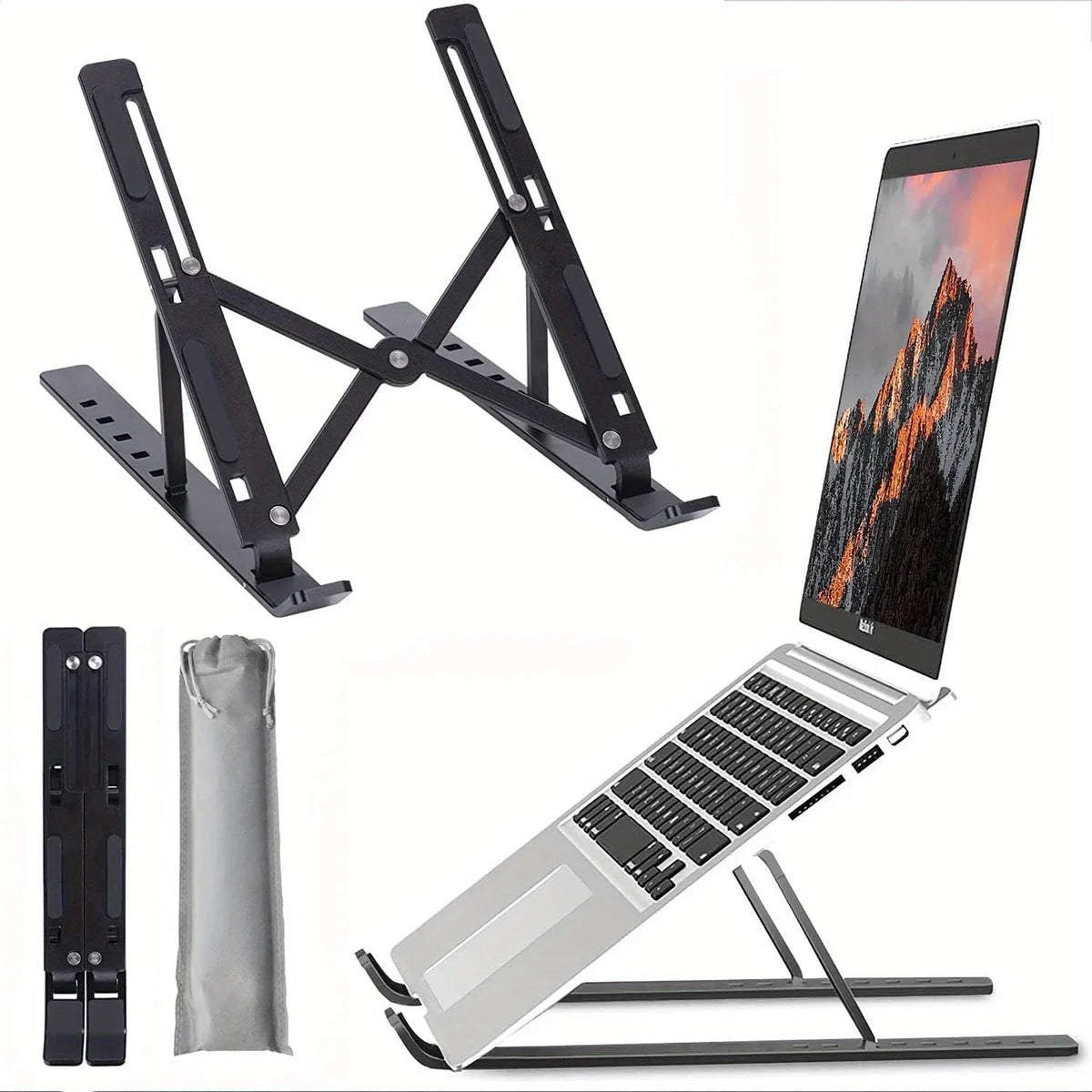 Foldable Adjustable Aluminum Laptop Stand, 6-Level Height, Ventilated, Fits 8–16 Inch Laptops