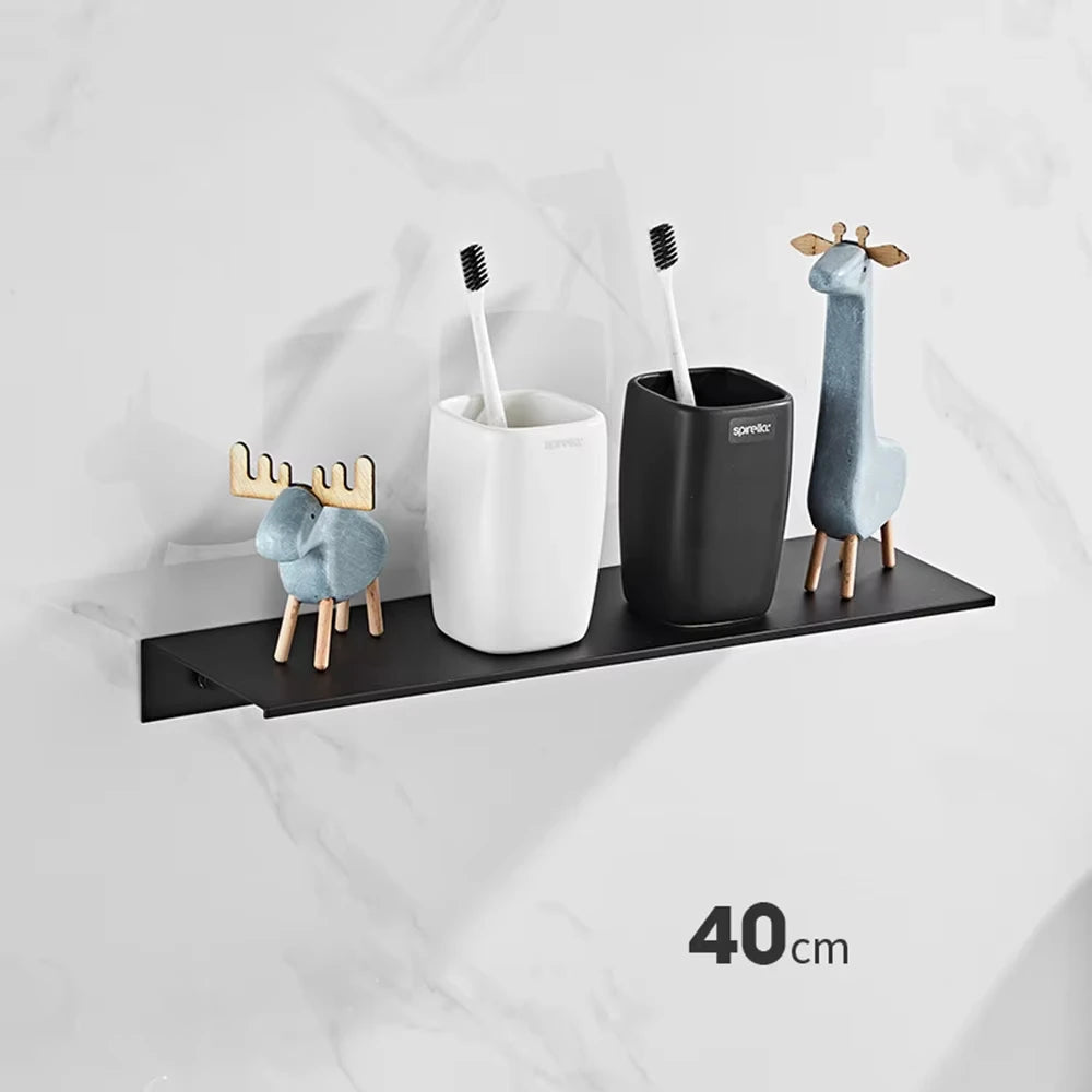 Black Aluminum Wall-Mounted Bathroom Shelf — 30 cm Floating Vanity Organizer