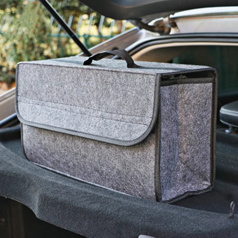 Foldable Felt Car Trunk Organizer — Collapsible Storage Box for Groceries & Gear