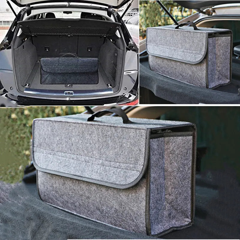 Foldable Felt Car Trunk Organizer — Collapsible Storage Box for Groceries & Gear
