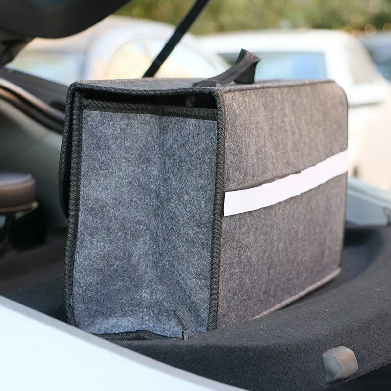 Foldable Felt Car Trunk Organizer — Collapsible Storage Box for Groceries & Gear
