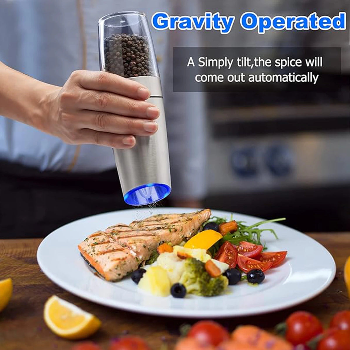 Gravity Electric Salt & Pepper Grinder — Automatic One-Hand Mill