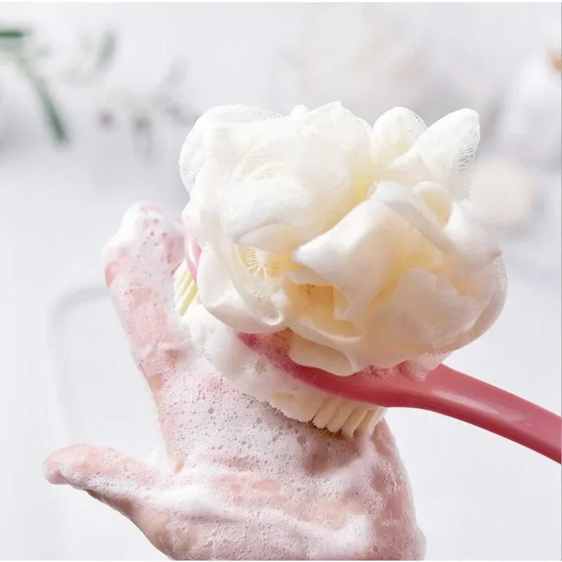 Long-Handle Mesh Back Bath Scrubber Brush with Hanging Loop