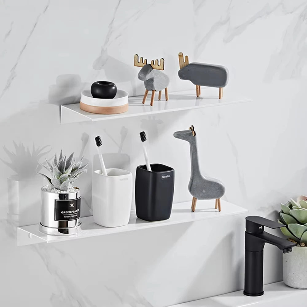 Black Aluminum Wall-Mounted Bathroom Shelf — 30 cm Floating Vanity Organizer