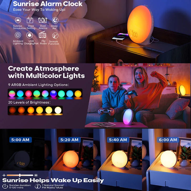Sunrise Wake-Up Light Alarm Clock with FM Radio