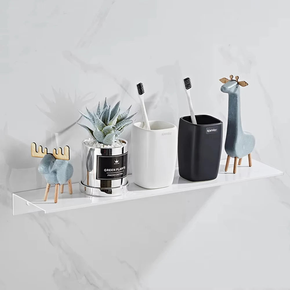 Black Aluminum Wall-Mounted Bathroom Shelf — 30 cm Floating Vanity Organizer