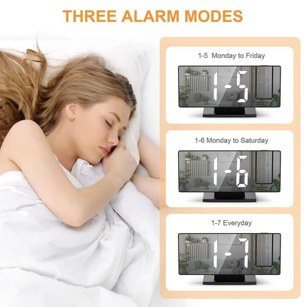 Projection Alarm Clock — 180° Ceiling Display