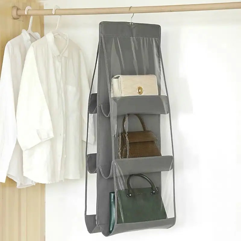 Six-Pocket Hanging Handbag Organizer — Foldable Closet Storage