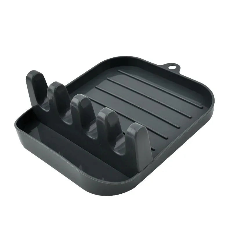Multi-Slot Spoon & Lid Rest Rack — Plastic Utensil Holder for Spoons, Spatulas, Chopsticks & Pot Lid