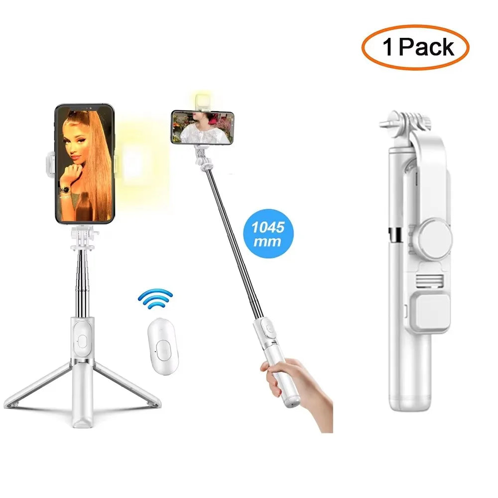 3-in-1 Wireless Bluetooth Selfie Stick Tripod with Remote & LED Fill Light – Universal-Fit Smartphone Holder