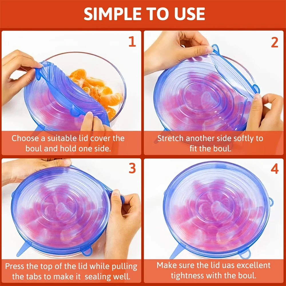 Reusable Silicone Stretch Lids – 6-Piece Assorted Food Cover Set