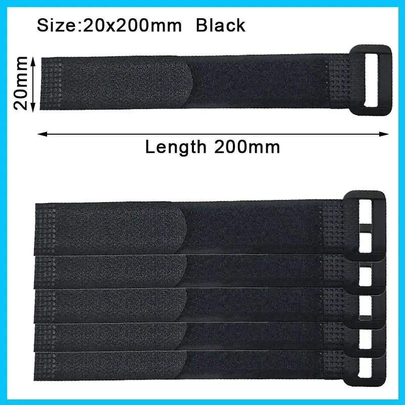 Reusable Hook-and-Loop Cable Tie Straps – 10-Pack Adjustable Nylon Cord Organizers, Black (20x300mm)