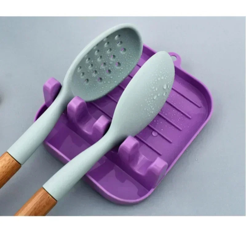 Multi-Slot Spoon & Lid Rest Rack — Plastic Utensil Holder for Spoons, Spatulas, Chopsticks & Pot Lid