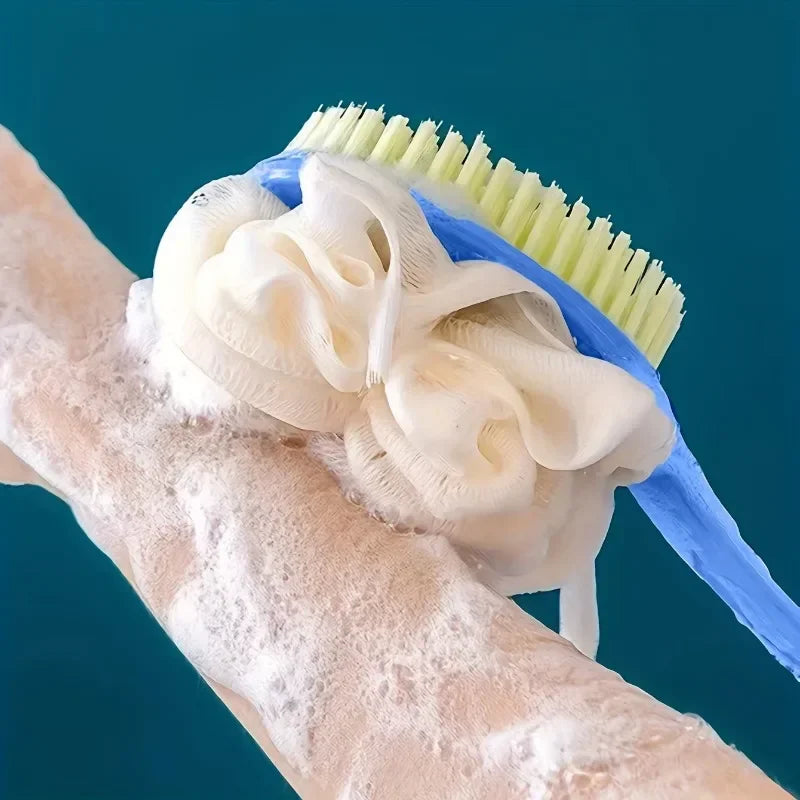 Long-Handle Mesh Back Bath Scrubber Brush with Hanging Loop