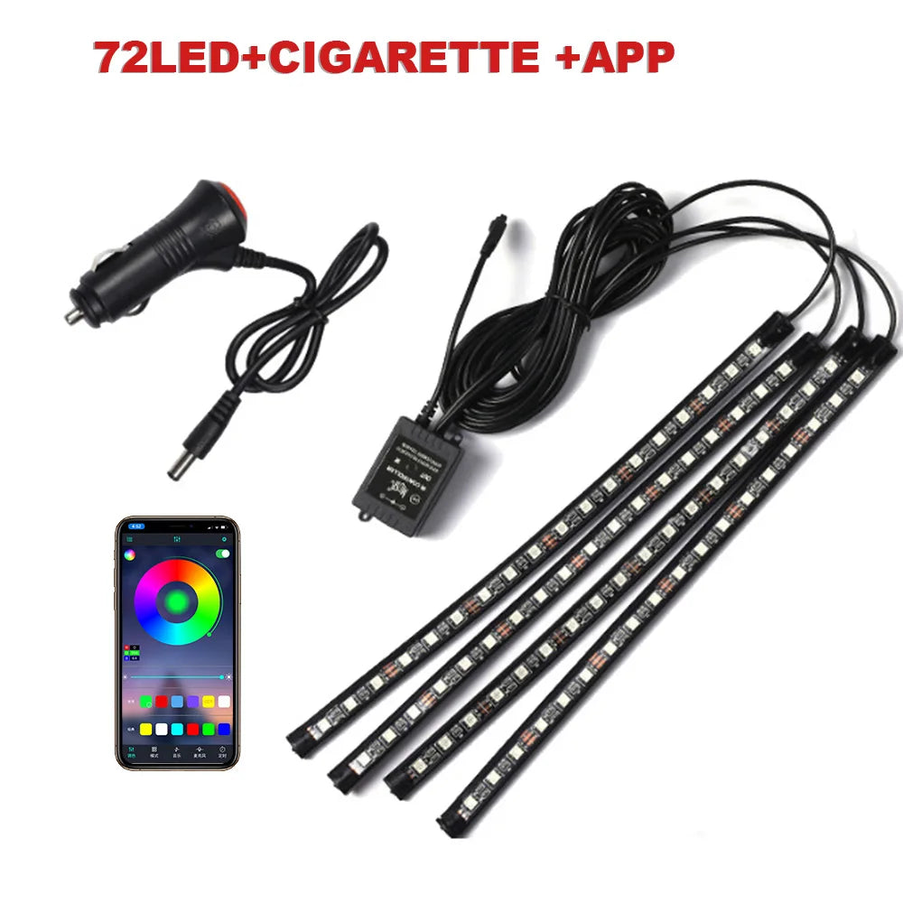 USB Car Ambient LED Light Strip Set 36 LED with Wireless Remote & Music-Sync Mode