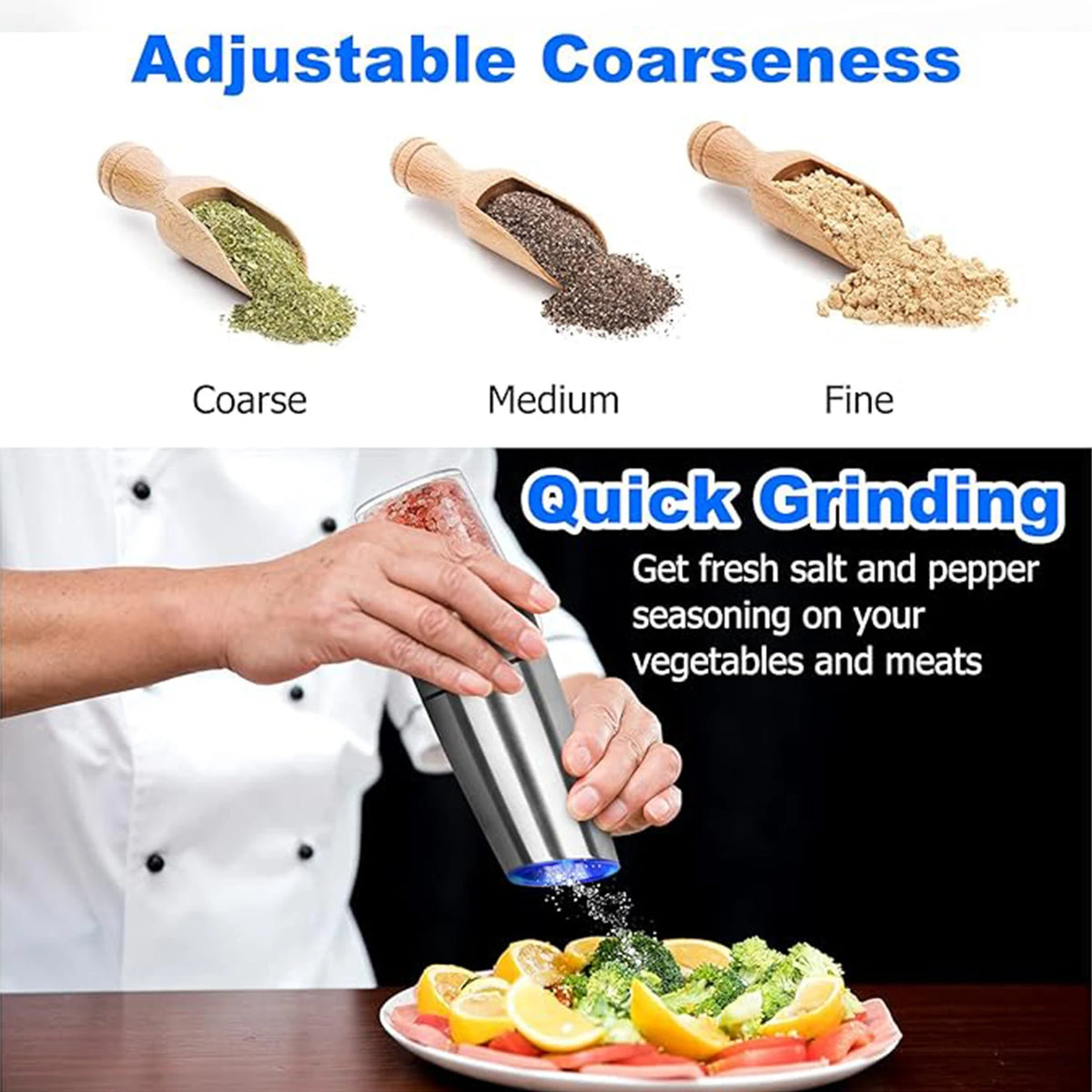 Gravity Electric Salt & Pepper Grinder — Automatic One-Hand Mill