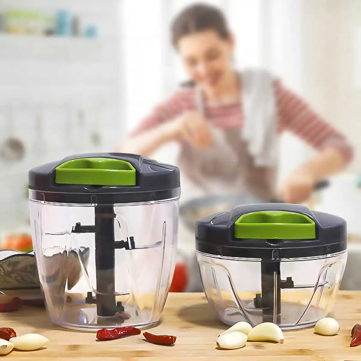 Manual Pull-String Food Chopper 600ml — Vegetable Cutter for Onion, Garlic & Herbs