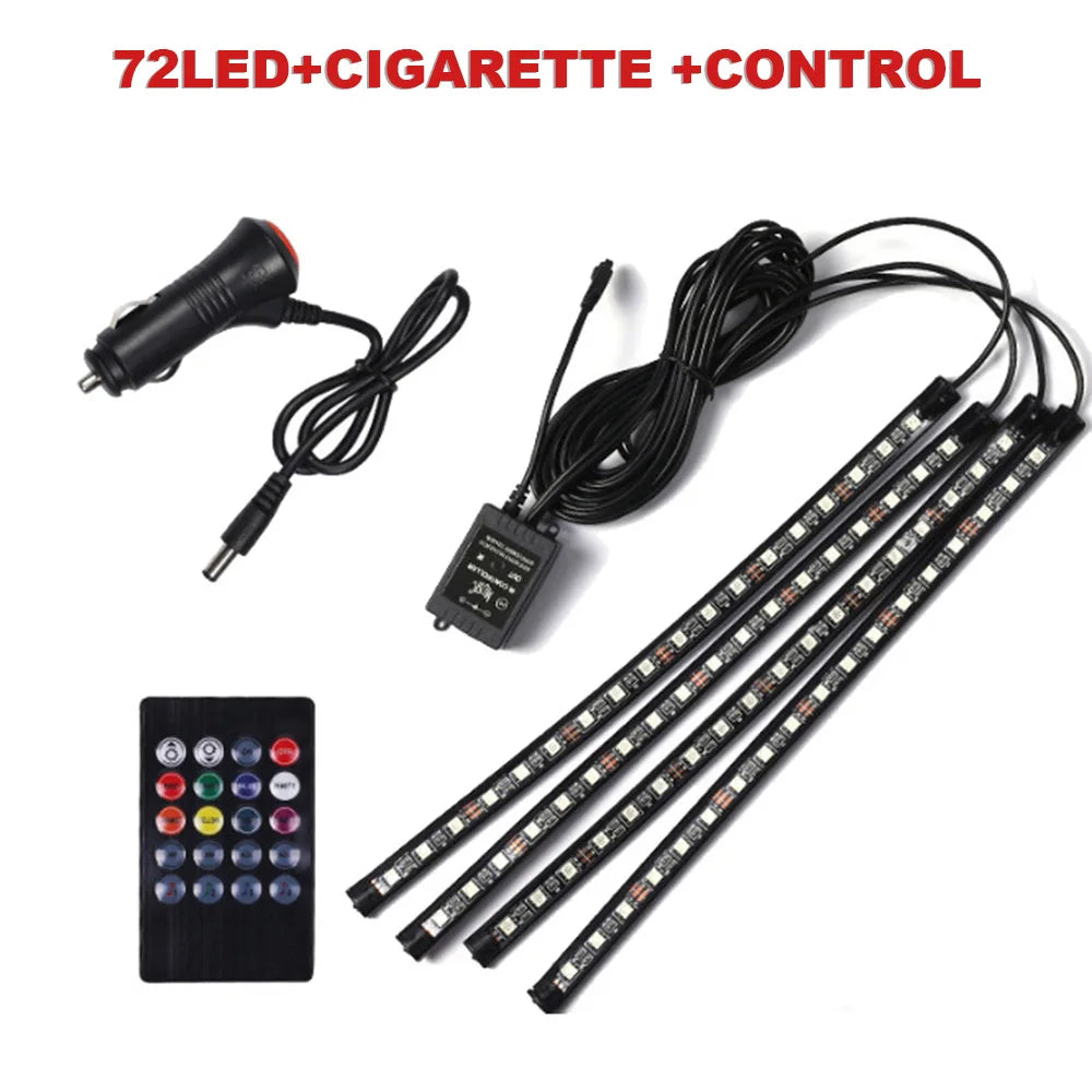 USB Car Ambient LED Light Strip Set 36 LED with Wireless Remote & Music-Sync Mode