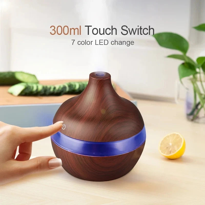 Ultrasonic Cool-Mist Aroma Diffuser 300ml with LED Light — Home Humidifier