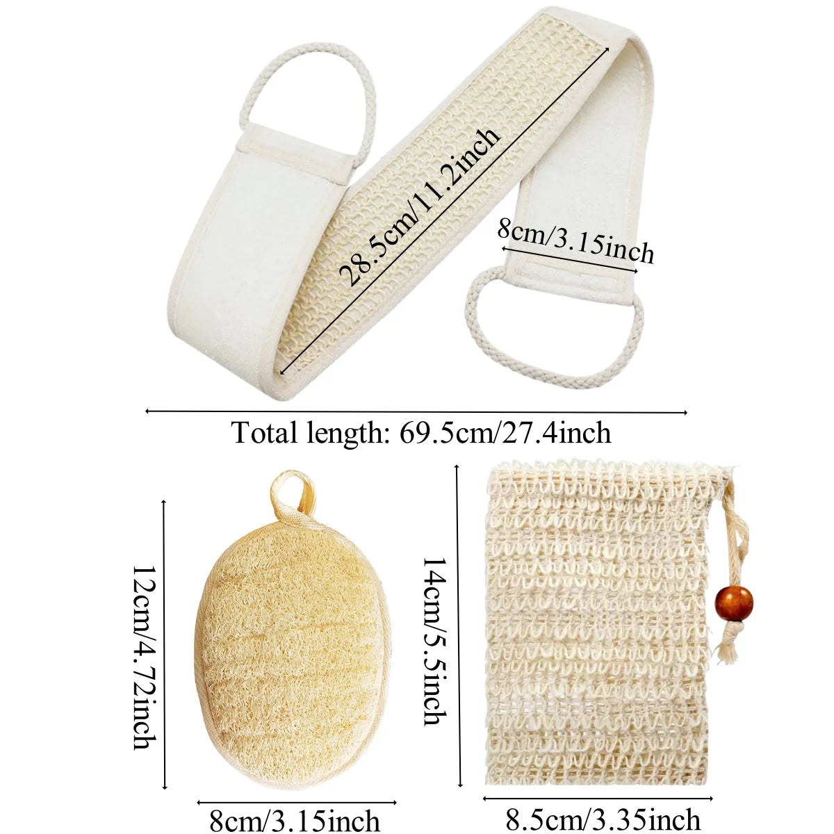 Exfoliating Loofah Back Scrubber Strap 2-Pack — Shower Bath Belt for Back Washing