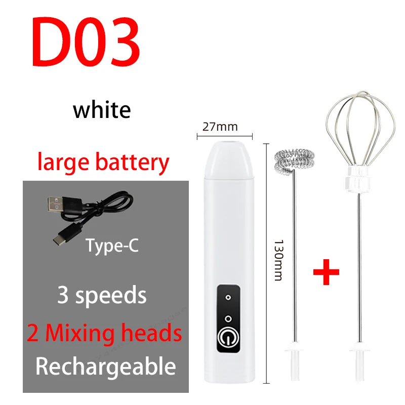 Rechargeable Electric Milk Frother — 3-Speed USB Coffee Whisk