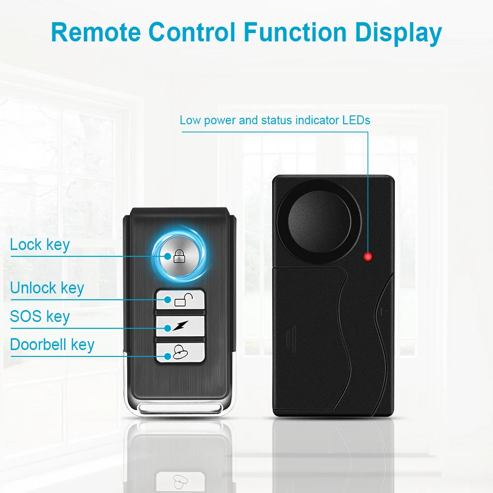 Wireless Vibration Alarm with Remote — 110dB