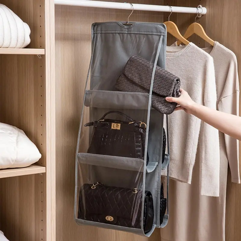 Six-Pocket Hanging Handbag Organizer — Foldable Closet Storage