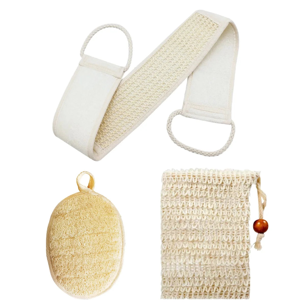 Exfoliating Loofah Back Scrubber Strap 2-Pack — Shower Bath Belt for Back Washing