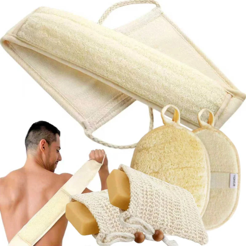 Exfoliating Loofah Back Scrubber Strap 2-Pack — Shower Bath Belt for Back Washing