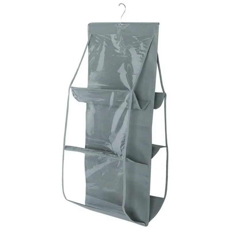 Six-Pocket Hanging Handbag Organizer — Foldable Closet Storage