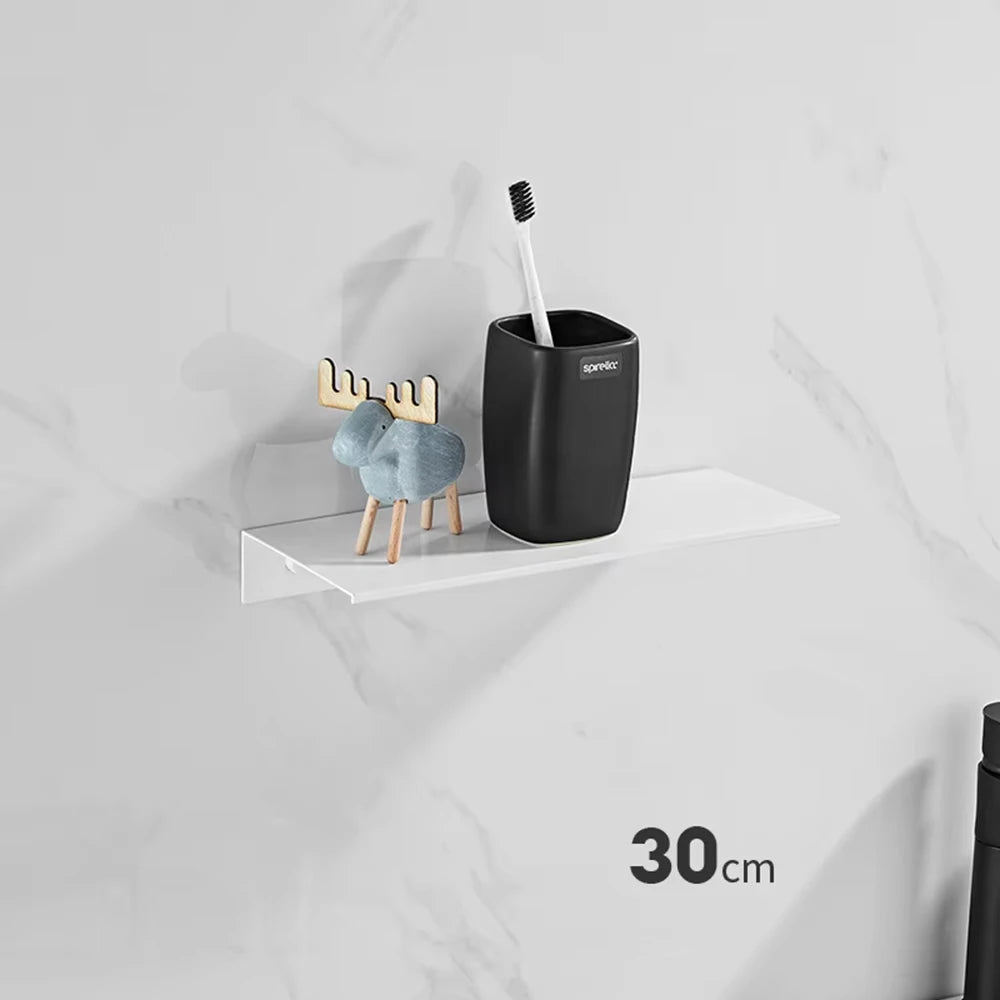 Black Aluminum Wall-Mounted Bathroom Shelf — 30 cm Floating Vanity Organizer