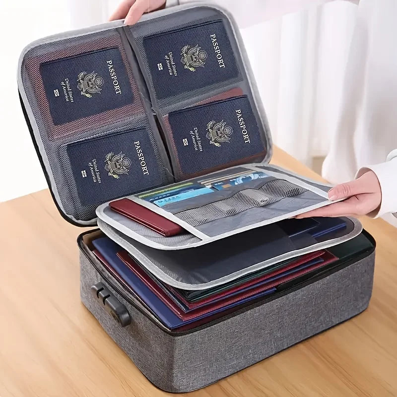 Document Organizer Bag Fireproof Waterproof Zippered File Bag  Storage A4 Contract Certificate Suitable For Business Travel