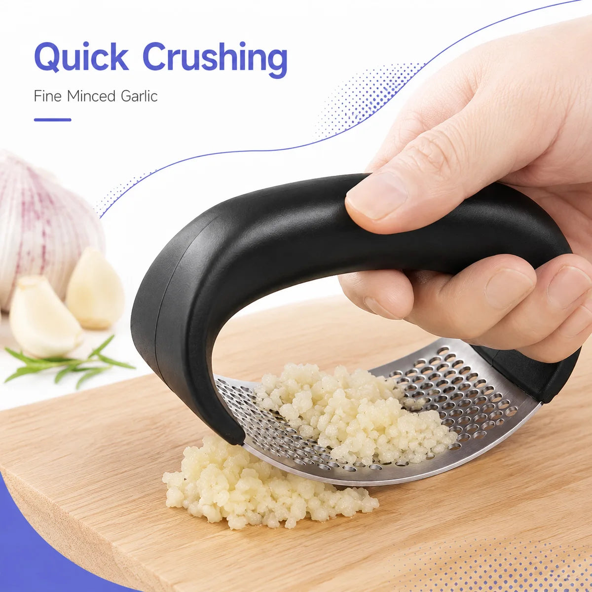 Stainless Steel Garlic Press — Hand-Squeeze Garlic & Ginger Crusher