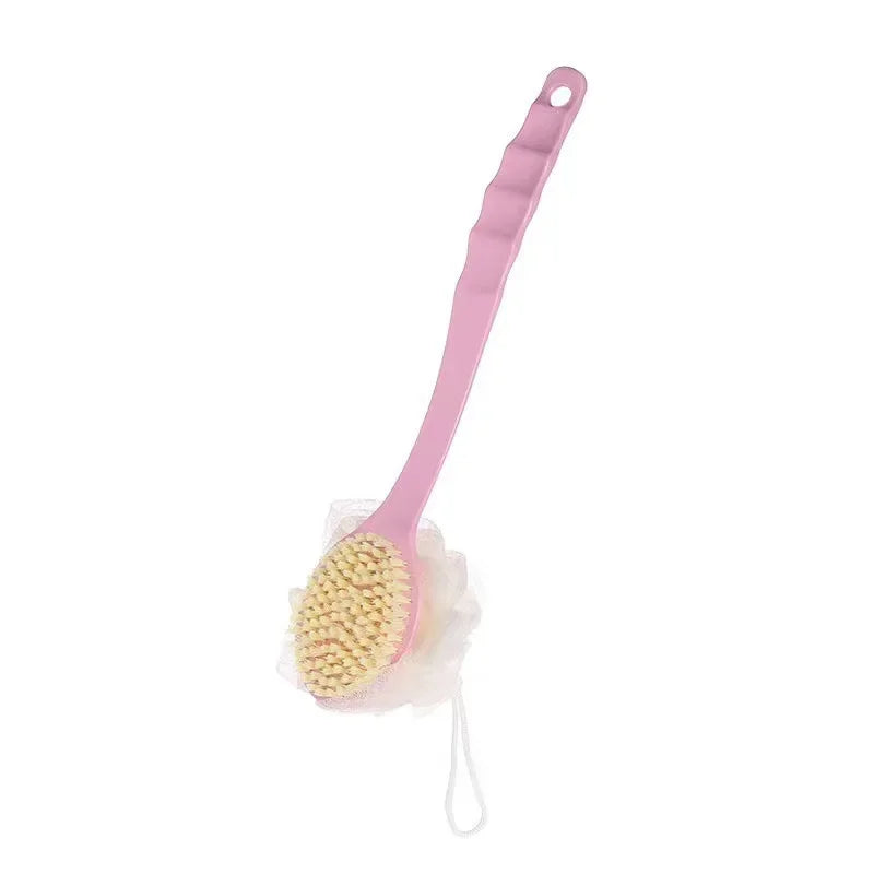 Long-Handle Mesh Back Bath Scrubber Brush with Hanging Loop