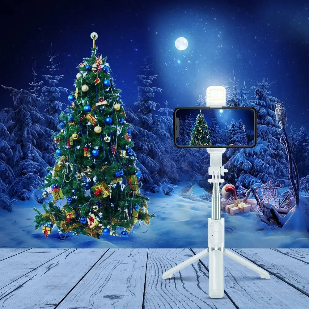 3-in-1 Wireless Bluetooth Selfie Stick Tripod with Remote & LED Fill Light – Universal-Fit Smartphone Holder