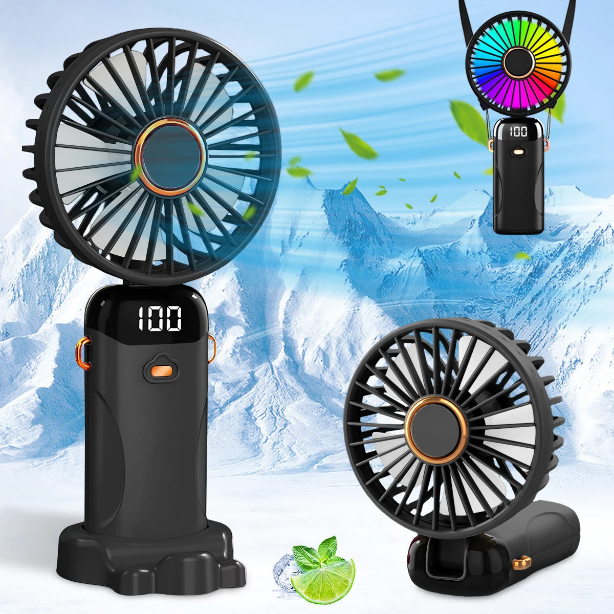 Foldable 6-Speed USB Rechargeable Mini Fan with LED Light — Handheld Desk Fan