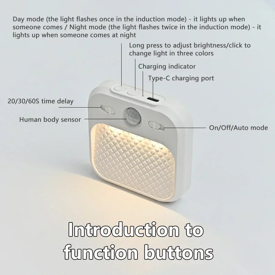 Motion-Sensor LED Night Light — 3-Color-in-1 Stick-On Light for Closets & Hallways