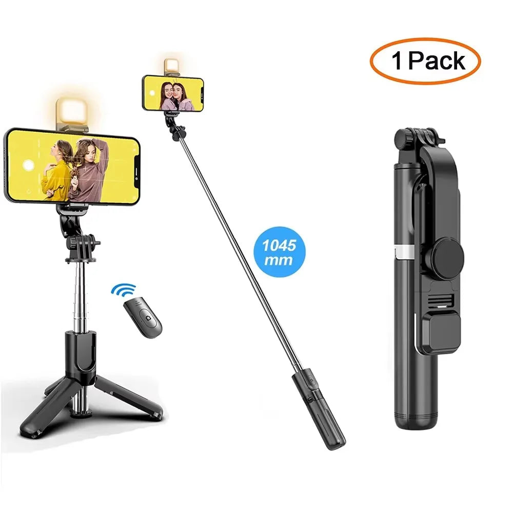 3-in-1 Wireless Bluetooth Selfie Stick Tripod with Remote & LED Fill Light – Universal-Fit Smartphone Holder