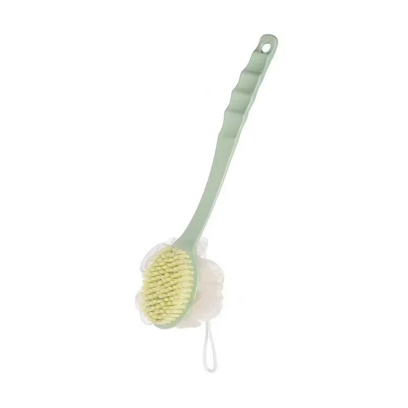Long-Handle Mesh Back Bath Scrubber Brush with Hanging Loop