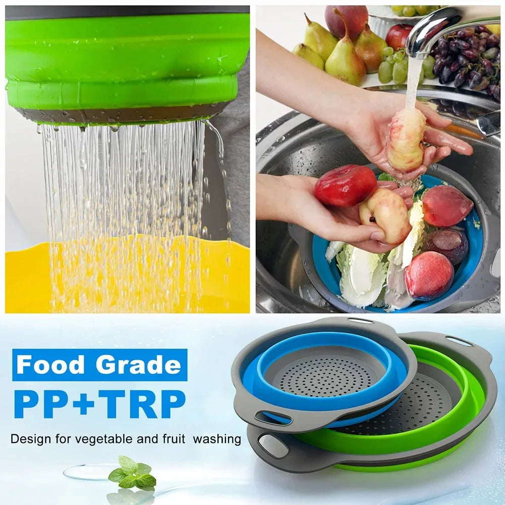 Collapsible Silicone Colander — Foldable Space-Saving Strainer