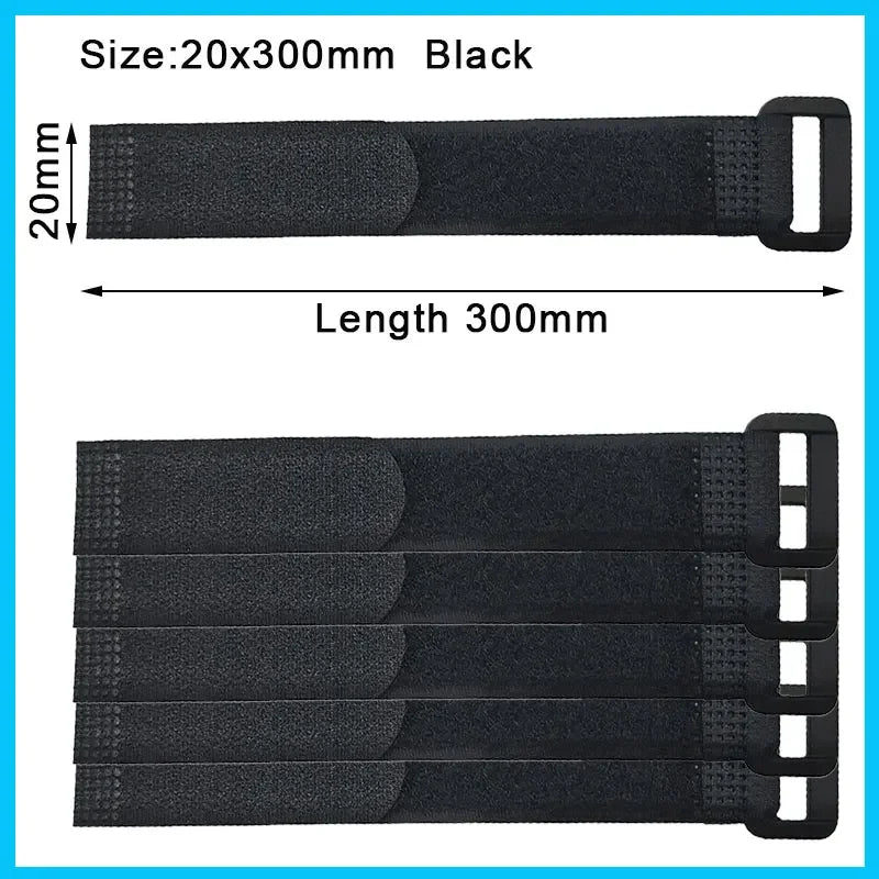 Reusable Hook-and-Loop Cable Tie Straps – 10-Pack Adjustable Nylon Cord Organizers, Black (20x300mm)