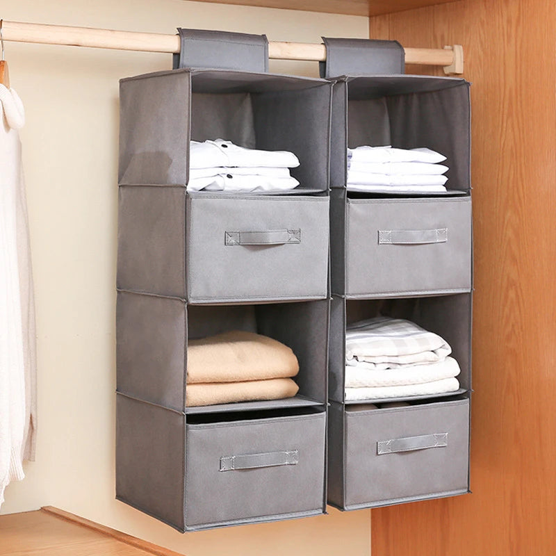 Cotton Hanging Closet Organizer — Drawer-Style Storage with Pockets