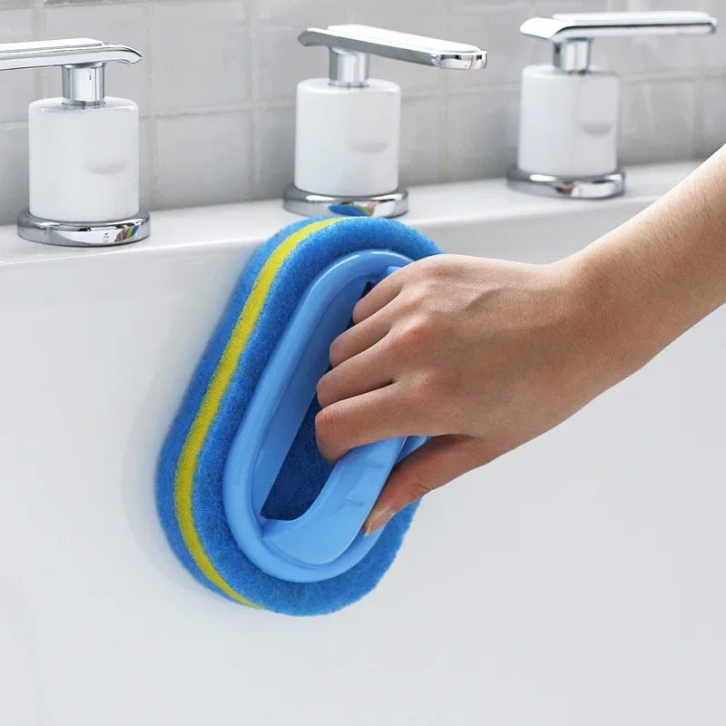 Handheld Magic-Sponge Scrub Brush with Handle for Tub, Tile & Sink