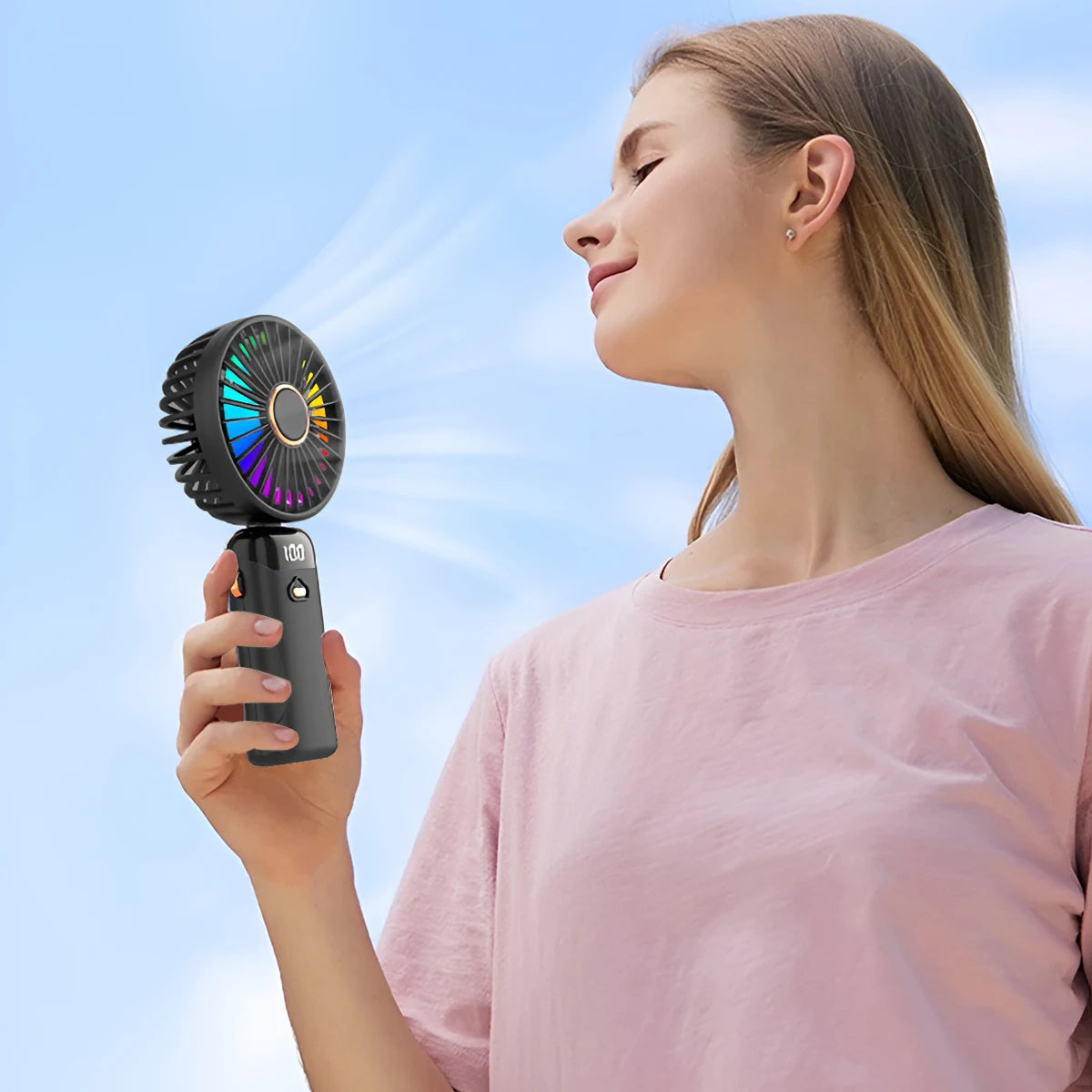 Foldable 6-Speed USB Rechargeable Mini Fan with LED Light — Handheld Desk Fan
