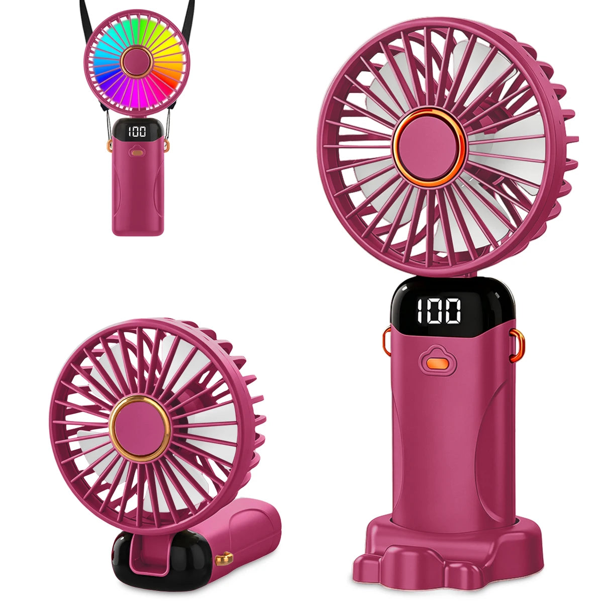 Foldable 6-Speed USB Rechargeable Mini Fan with LED Light — Handheld Desk Fan