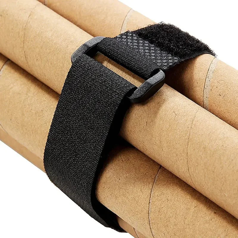 Reusable Hook-and-Loop Cable Tie Straps – 10-Pack Adjustable Nylon Cord Organizers, Black (20x300mm)
