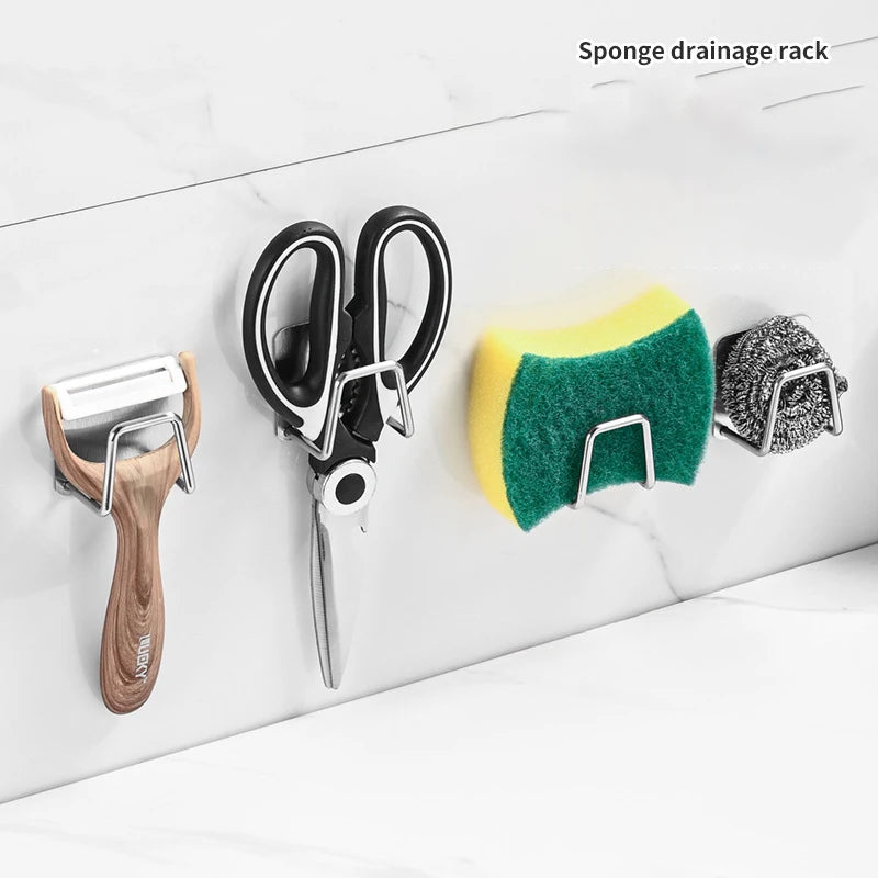 Adhesive Stainless-Steel Sponge & Dishcloth Holder Rack for Kitchen Sink