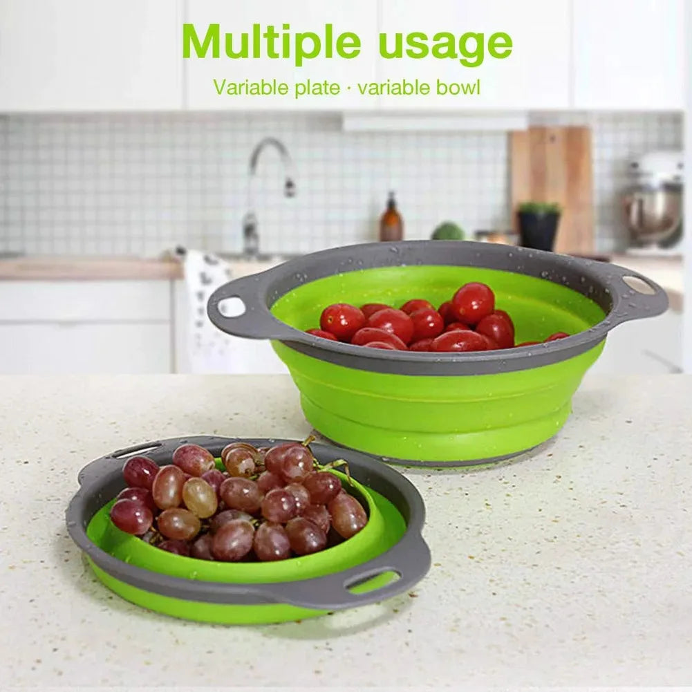 Collapsible Silicone Colander — Foldable Space-Saving Strainer