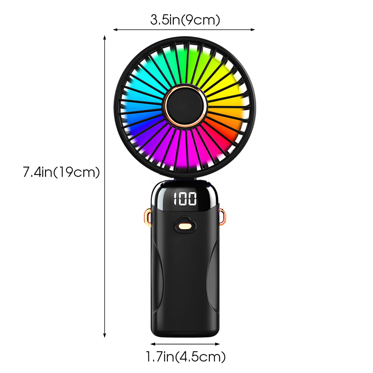Foldable 6-Speed USB Rechargeable Mini Fan with LED Light — Handheld Desk Fan